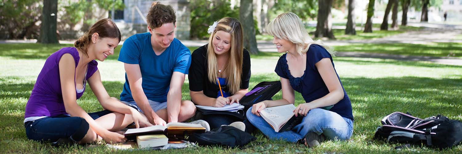 College students studying together in campus ground