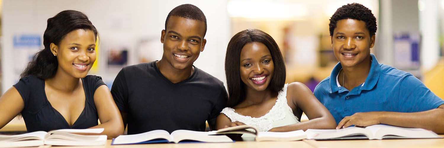 Group of African students in library
