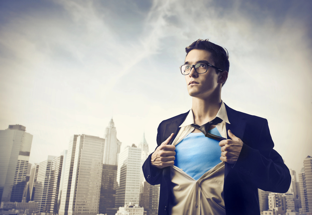 Office worker dressed as super hero